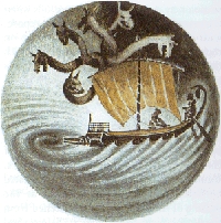La nau d'Ulisses entre Escil·la i Caribdis